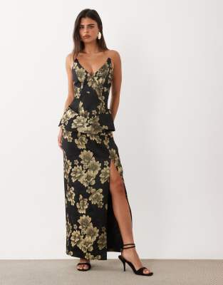 Asos Luxe Off-shoulder Jacquard Midi Dress In Black