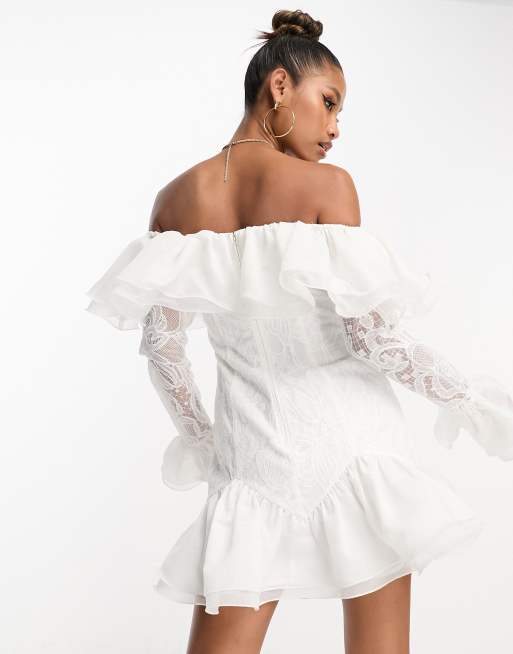 Asos white off hot sale the shoulder dress