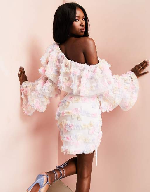 Asos floral off store the shoulder dress