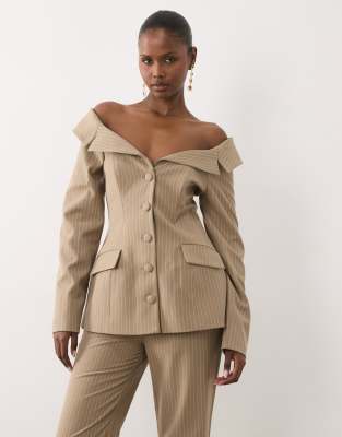 Asos Luxe Off The Shoulder Button Up Blazer In Multi