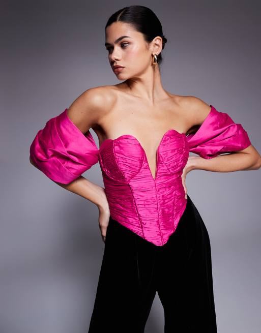 ASOS LUXE off the shoulder satin and velvet jumpsuit in black