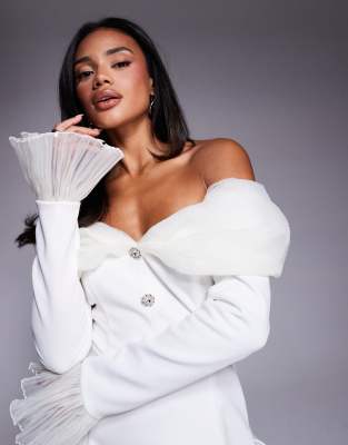 Asos Luxe Off The Shoulder Tailored Mini Dress With Pleated Organza Details