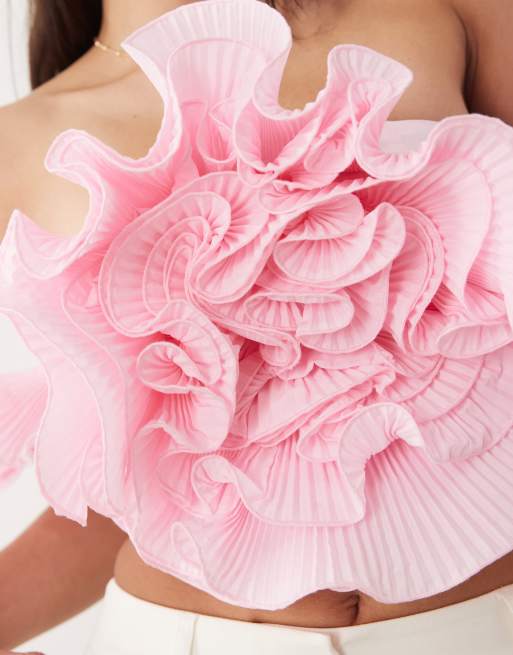 ASOS LUXE offshoulder-top med 3D-blomsterdetalje i pink, 4 af 4