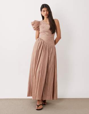 Asos Luxe One Should Maxi Dress With Pleat Bodice-white In Brown