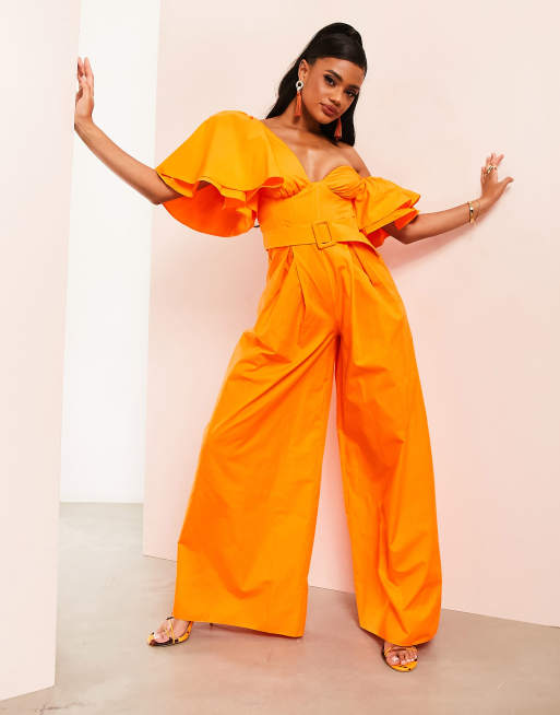 Everyday Elegance Orange Elasticated Hem Belted Jumpsuit