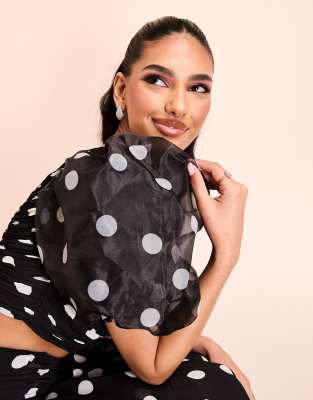 one shoulder blouson sleeve polka dot organza top in monochrome - part of a set-Multi