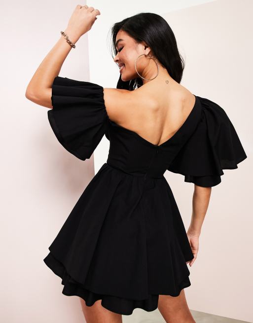 Asos black store one shoulder dress