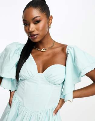 asos luxe one shoulder cotton dress ASOS LUXE One Shoulder Cotton Dress with Corset Details and Ruffles in  White, Women's Fashion, Dresses & Sets, Dresses on Carousell