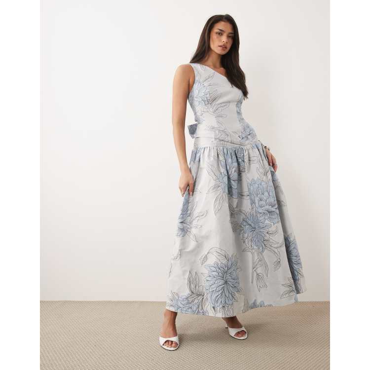 airly one shoulder midi dress - blue jacquard Celebrate the season in the @antoniomelaniofficial Jordyn Jacquard One  Shoulder Puff Sleeve Midi Dress! Spearmint perfection for every spring  occasion. Comment dress for a link! . . . . . #antoniomelani #dillards