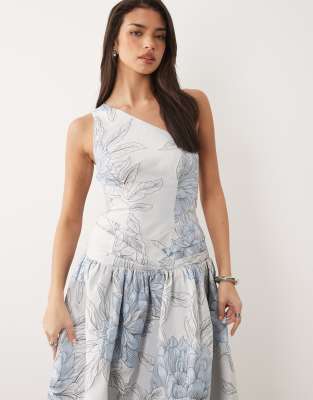 airly one shoulder midi dress - blue jacquard Airly One Shoulder Midi Dress - Pink Jacquard