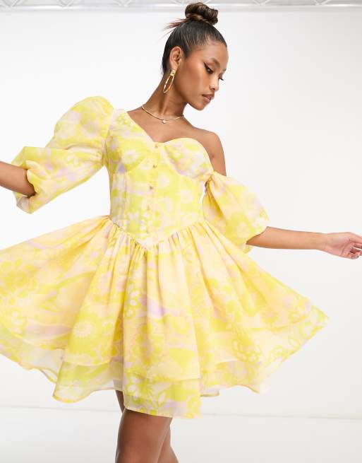 Asos yellow one outlet shoulder dress