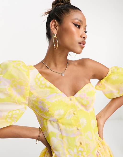 Asos yellow 2024 one shoulder dress