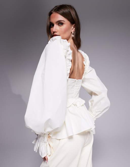 ASOS LUXE organza and poplin mix heart bust blouse in cream ASOS