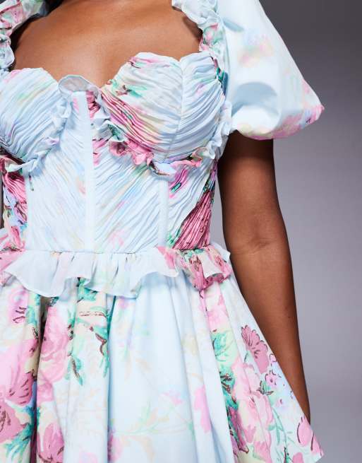 ASOS LUXE organza and poplin mix heart bust mini dress floral print