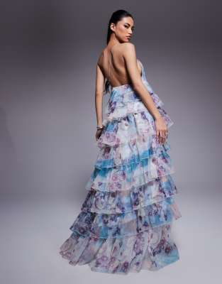 Asos Luxe Organza Asymmetric Ruffle Maxi Dress In Multi