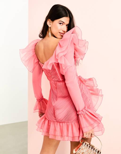 Asos pink long sleeve dress sale