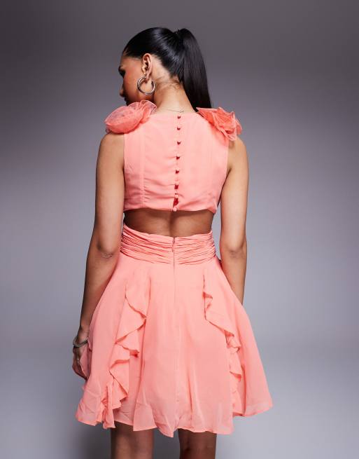 ASOS LUXE Organza ruffle skater mini dress in pink