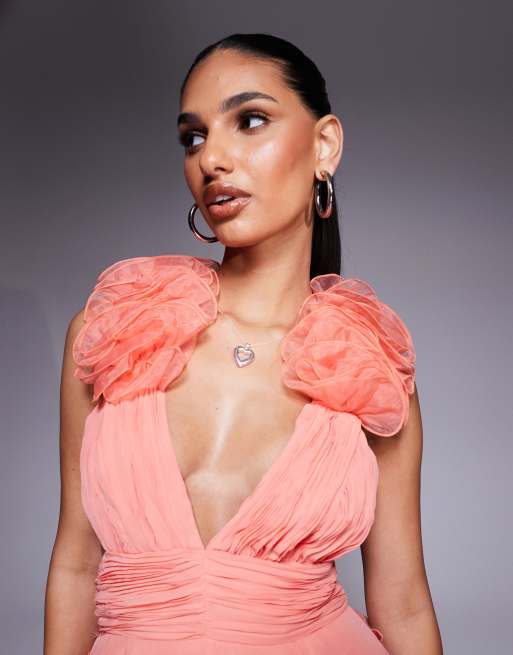 asos pink skater dress ASOS Exclusive Bardot Strappy Bengaline Skater Dress in Pink