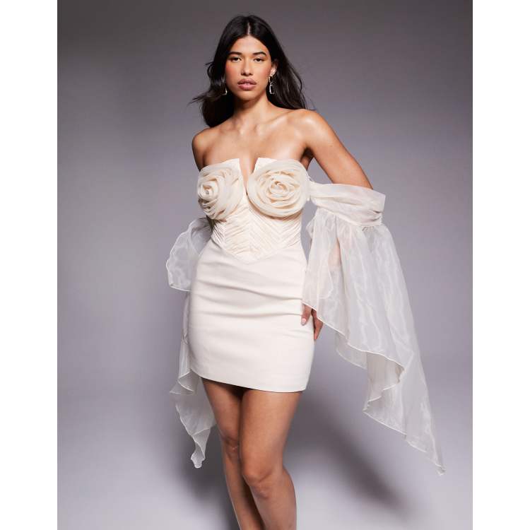 ASOS LUXE organza sleeve corsage mini dress in cream | ASOS