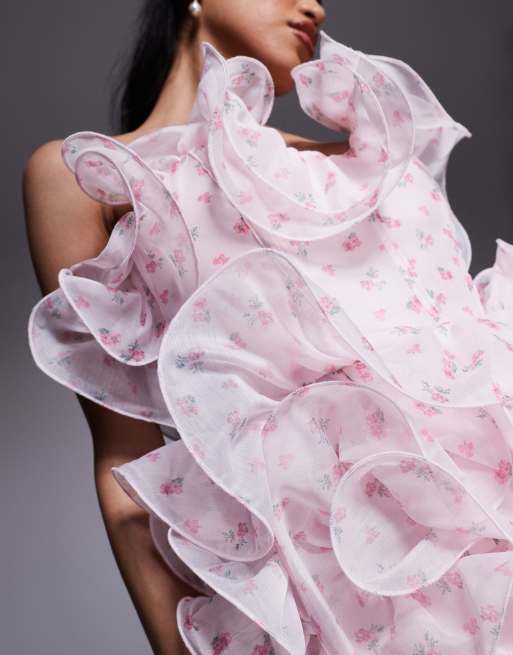ASOS LUXE organza wired ruffle mini dress in ditsy floral