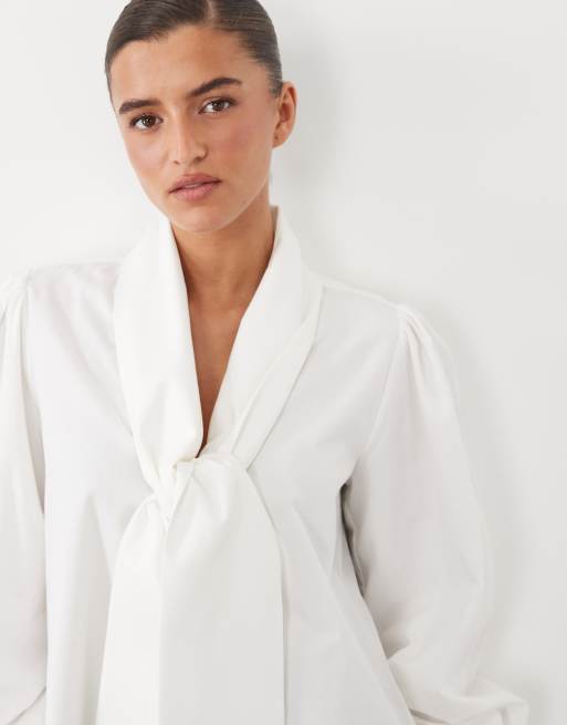 ASOS LUXE overhemd met sjaalkraag en strikdetail bij de hals in wit, 4 van 4
