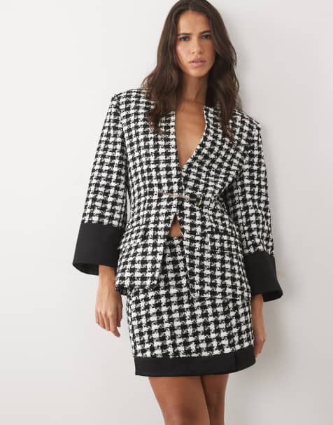 ASOS LUXE Oversize-Blazer mit Oversize-Hahnentrittmuster und Kettendetail in Mono - view 1