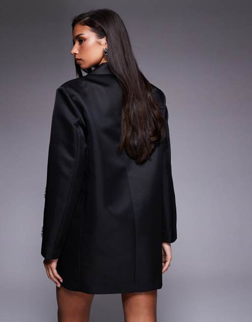 ASOS LUXE – Oversize-Blazerkleid in Schwarz mit Perlenfransen, 4 von 4