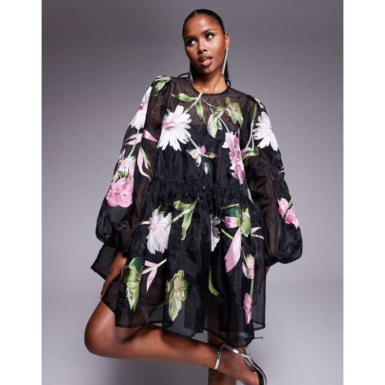 rosanna mini dress black Off-Shoulder Ruched Bodycon Mini Dress in Black Floral Print main image 1