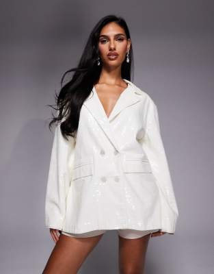 РОСКОШНОЕ платье-блейзер ASOS оверсайз с блестками белого цвета white