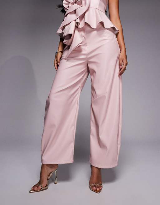 ASOS LUXE - Pantalon bouffant d'ensemble en PU à volants - Rose, 2 de 5