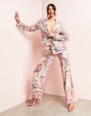 ASOS LUXE wide leg suit trousers in 70s sequin print - ASOS Price Checker
