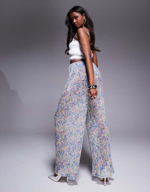 ASOS LUXE Pantalon d'ensemble ample en tulle plissé imprimé