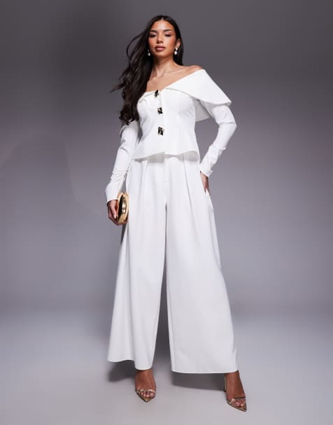 ASOS LUXE - Pantalon d'ensemble ample et ajusté - Ivoire - view 1