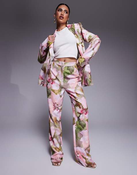 ASOS LUXE - Pantalon d'ensemble de tailleur - Rose à imprimé fleurs - view 1