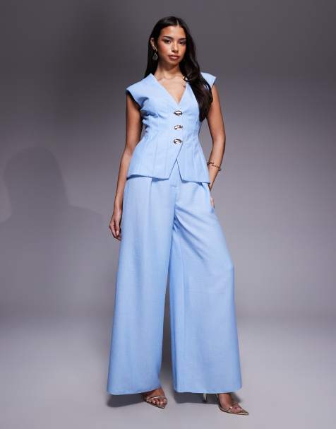 ASOS LUXE - Pantalon d'ensemble en lin mélangé - Bleu - view 1