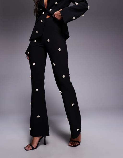 ASOS LUXE - Pantalon d'ensemble évasé à ornements - Noir, 2 de 5