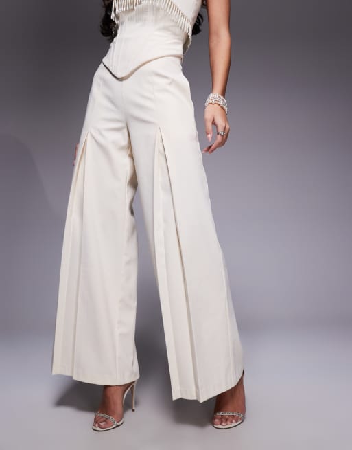 ASOS LUXE - Pantalon large d'ensemble en lin à pinces - Crème, 2 de 5