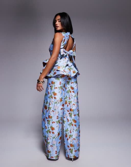 ASOS LUXE Pantalon large en jacquard d'ensemble à fleurs Capri