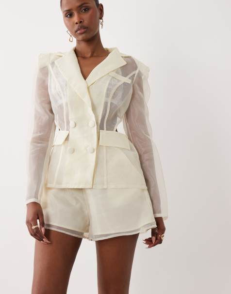 ASOS LUXE - Pantaloncini trasparenti a vita alta bianchi in coordinato - view 1