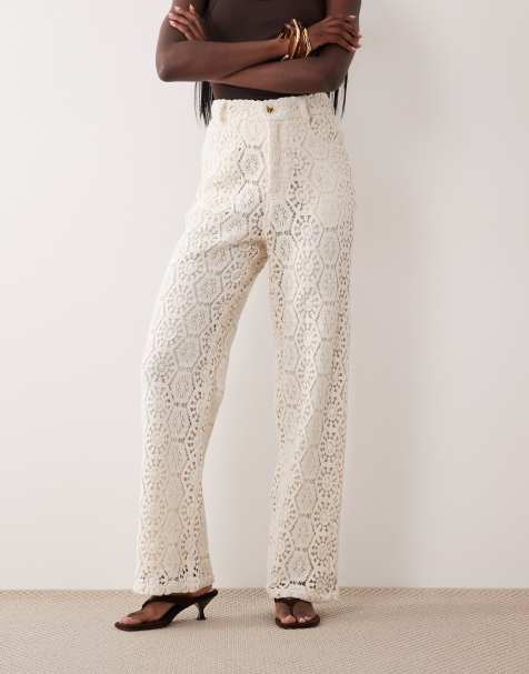 ASOS LUXE - Pantalones color crema de encaje de croché - view 1
