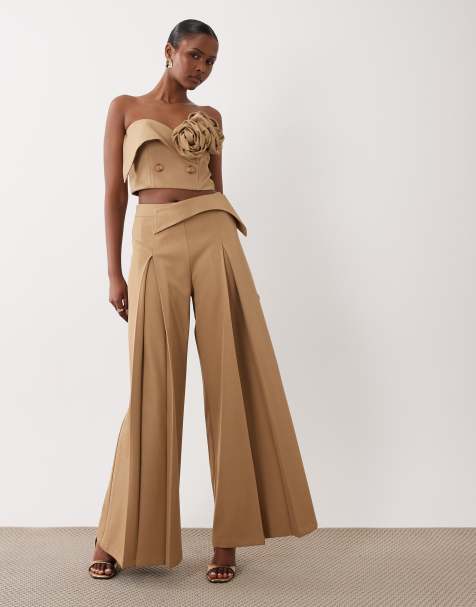 ASOS LUXE - Pantalones de sastre color topo con detalle de cinturilla (parte de un conjunto) - view 1