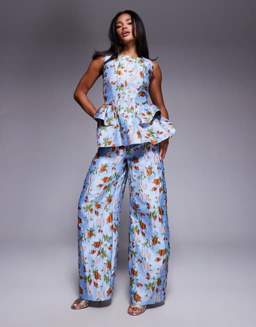 ASOS LUXE - Pantaloni a cilindro jacquard a fiori stile Capri in coordinato, 5 di 5