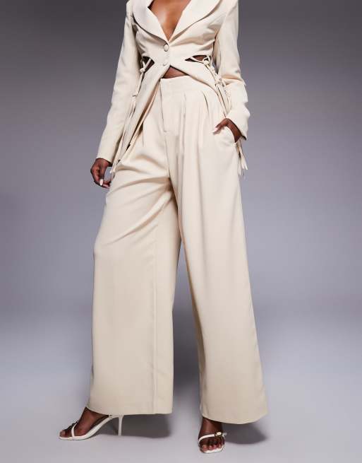 ASOS LUXE - Pantaloni a fondo ampio color pietra in coordinato, 2 di 5