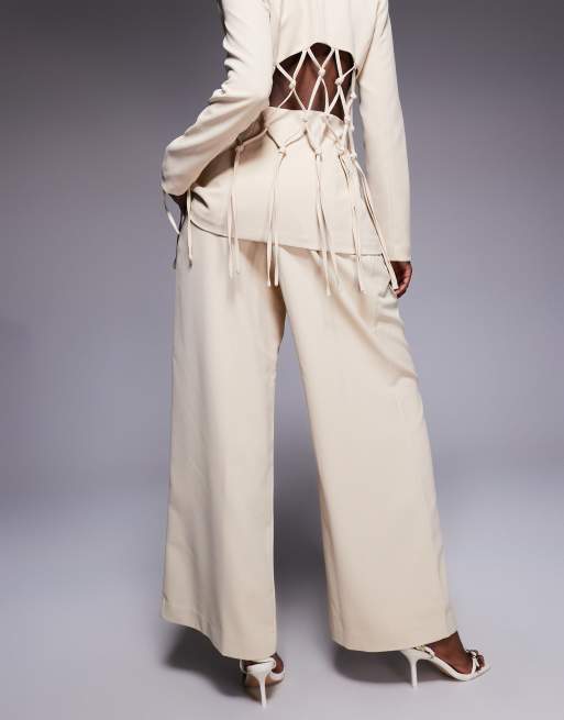 ASOS LUXE - Pantaloni a fondo ampio color pietra in coordinato, 5 di 5