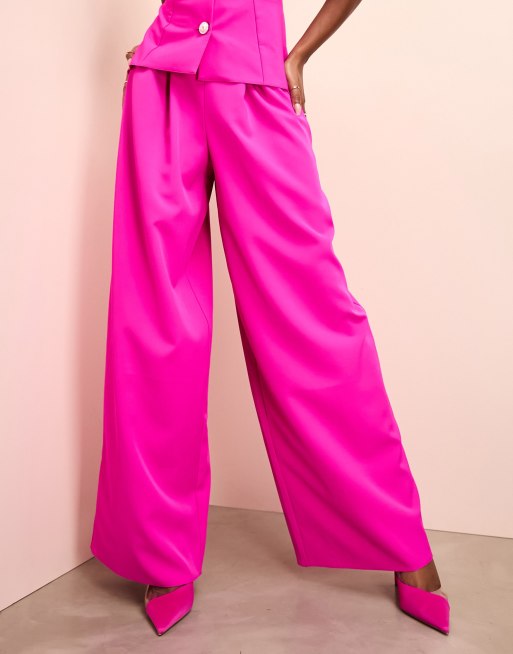 ASOS LUXE - Pantaloni a fondo ampio sartoriali rosa acceso, 2 di 5