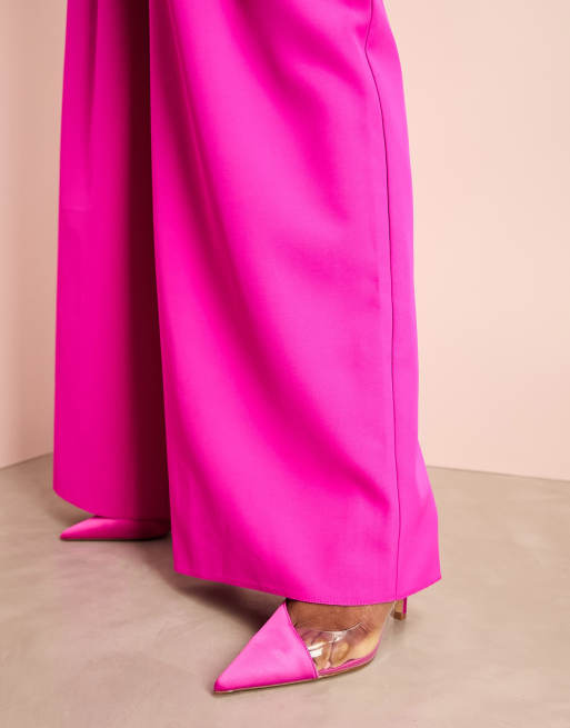 ASOS LUXE - Pantaloni a fondo ampio sartoriali rosa acceso, 3 di 5