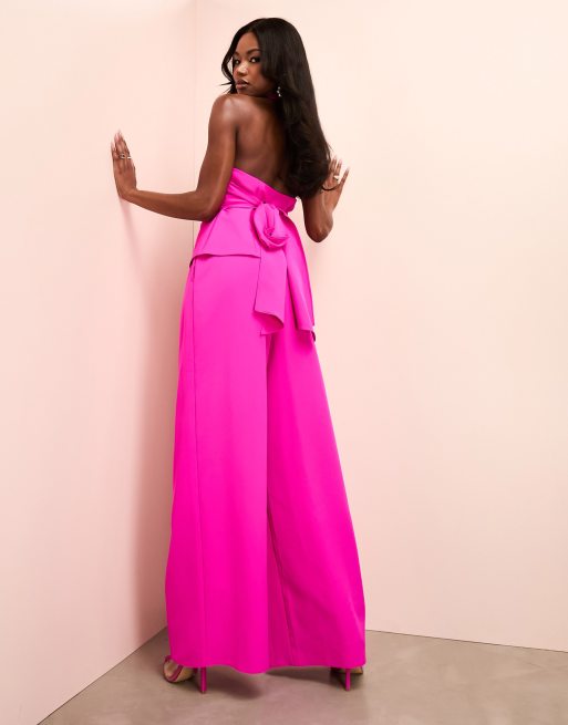 ASOS LUXE - Pantaloni a fondo ampio sartoriali rosa acceso, 4 di 5