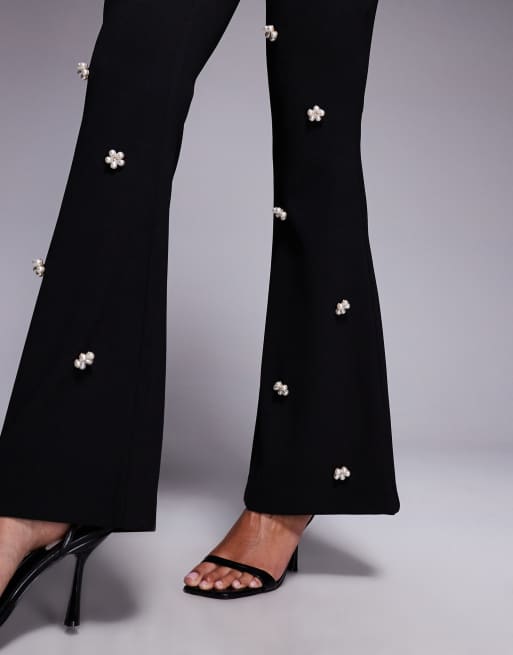 ASOS LUXE - Pantaloni a zampa neri con decorazioni in coordinato, 5 di 5