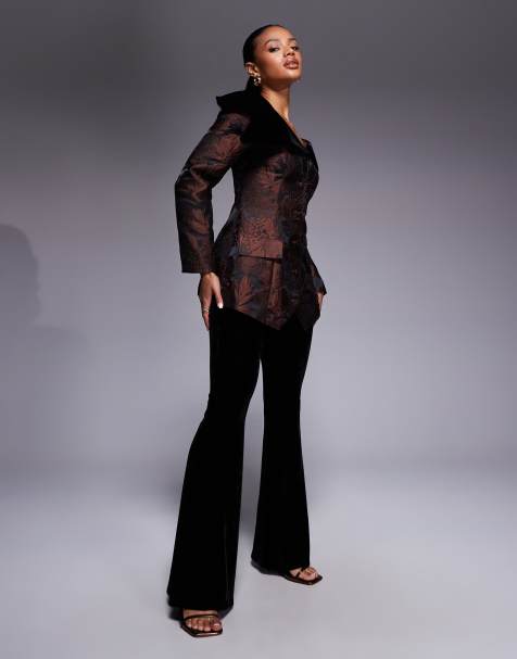 ASOS LUXE - Pantaloni a zampa neri in velluto in coordinato - view 1