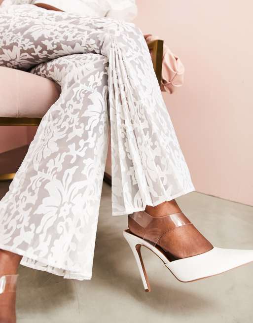 ASOS LUXE - Pantaloni a zampa trasparenti in pizzo bianco in coordinato, 2 di 4